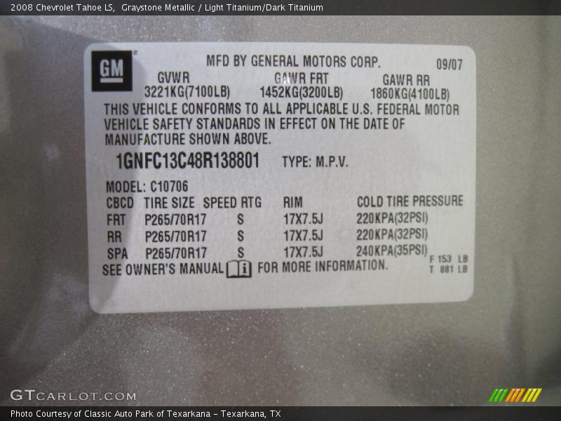 Graystone Metallic / Light Titanium/Dark Titanium 2008 Chevrolet Tahoe LS
