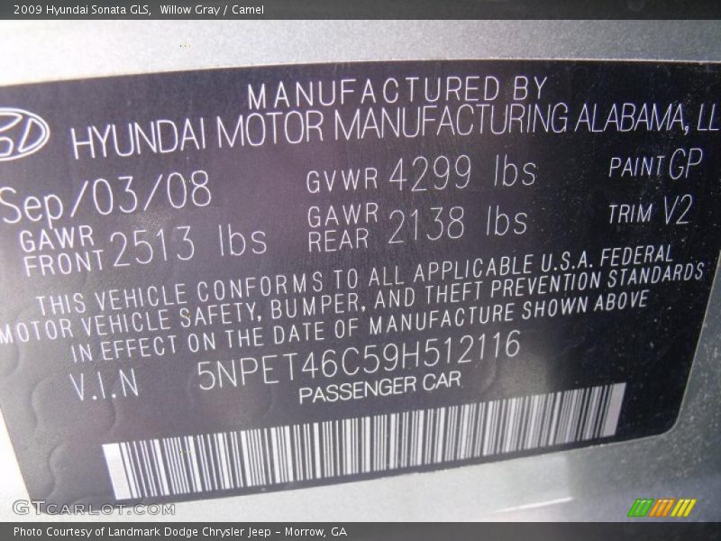 Willow Gray / Camel 2009 Hyundai Sonata GLS