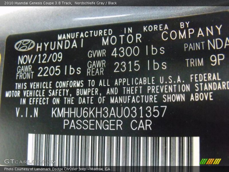 Nordschleife Gray / Black 2010 Hyundai Genesis Coupe 3.8 Track