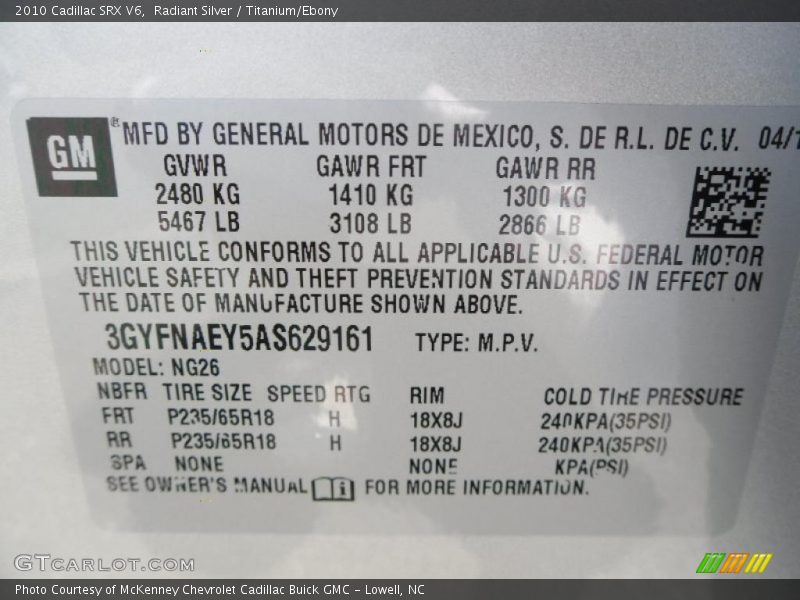 Radiant Silver / Titanium/Ebony 2010 Cadillac SRX V6