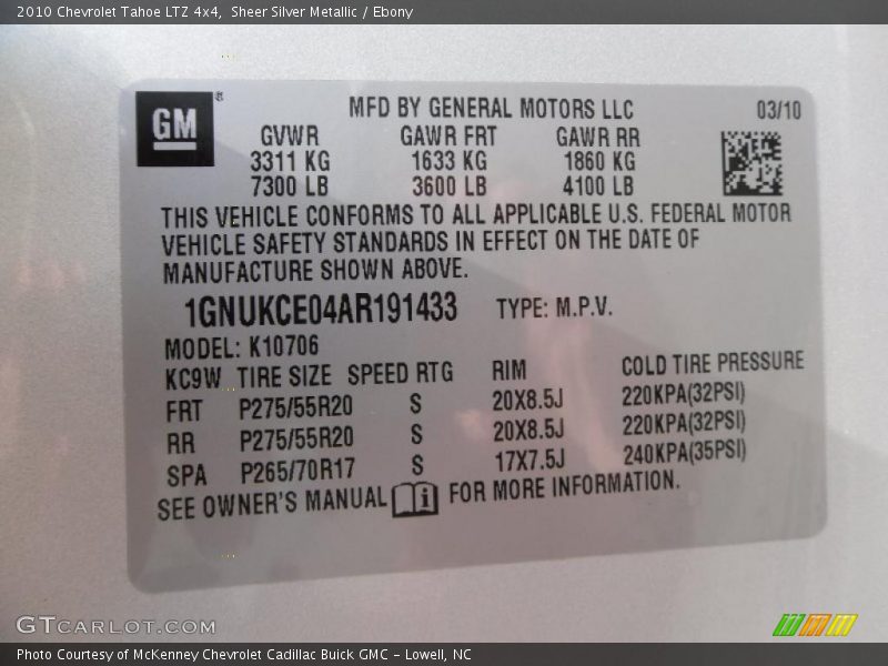 Sheer Silver Metallic / Ebony 2010 Chevrolet Tahoe LTZ 4x4