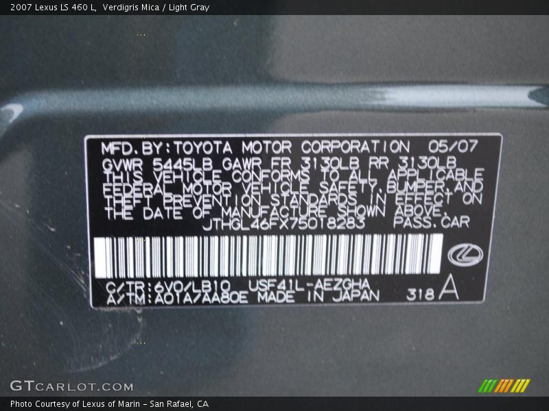 Verdigris Mica / Light Gray 2007 Lexus LS 460 L