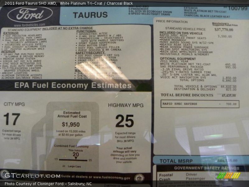 White Platinum Tri-Coat / Charcoal Black 2011 Ford Taurus SHO AWD