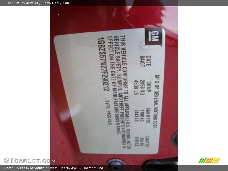 Berry Red / Tan 2007 Saturn Aura XE