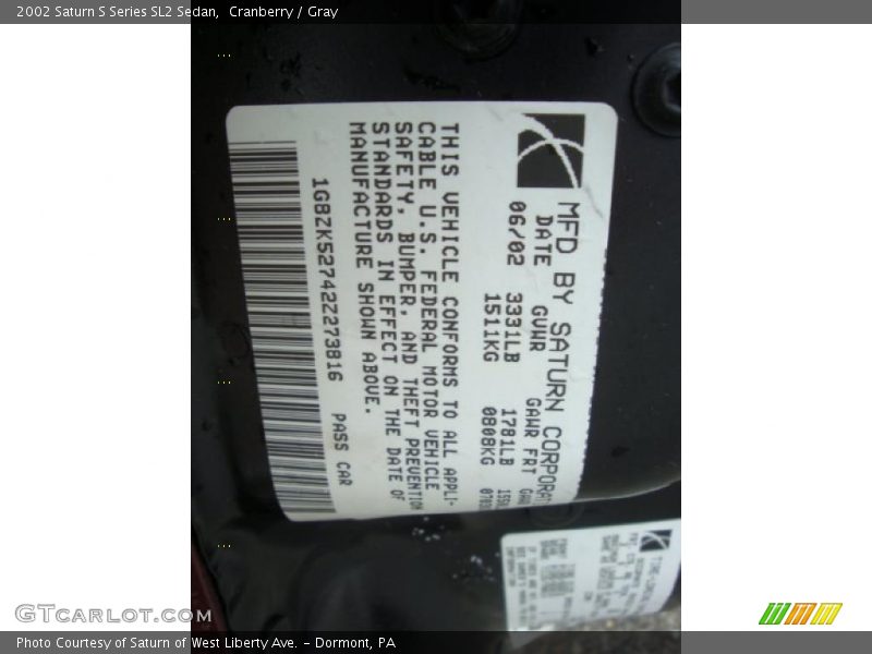 Cranberry / Gray 2002 Saturn S Series SL2 Sedan