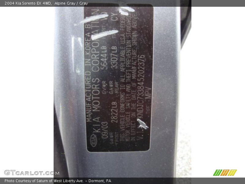 Alpine Gray / Gray 2004 Kia Sorento EX 4WD