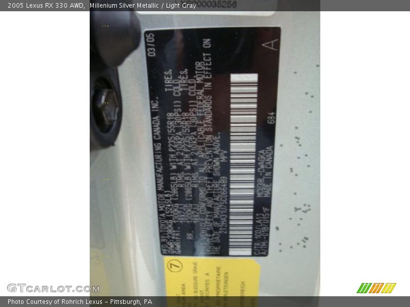 Millenium Silver Metallic / Light Gray 2005 Lexus RX 330 AWD