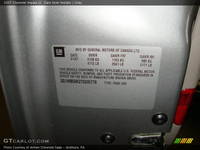 Dark Silver Metallic / Gray 2007 Chevrolet Impala LS