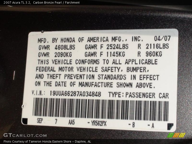 Carbon Bronze Pearl / Parchment 2007 Acura TL 3.2