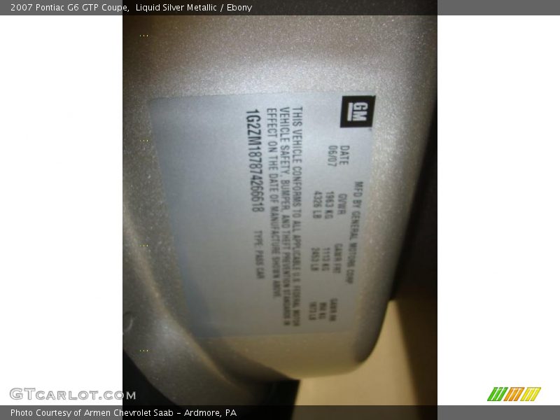 Liquid Silver Metallic / Ebony 2007 Pontiac G6 GTP Coupe