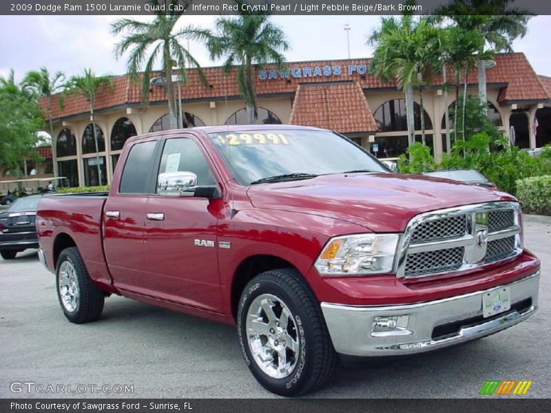 Inferno Red Crystal Pearl / Light Pebble Beige/Bark Brown 2009 Dodge Ram 1500 Laramie Quad Cab