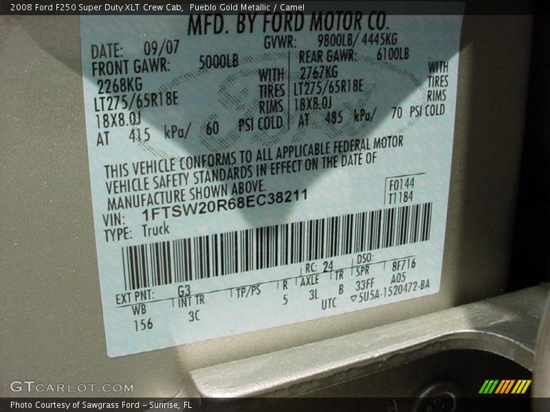 Pueblo Gold Metallic / Camel 2008 Ford F250 Super Duty XLT Crew Cab