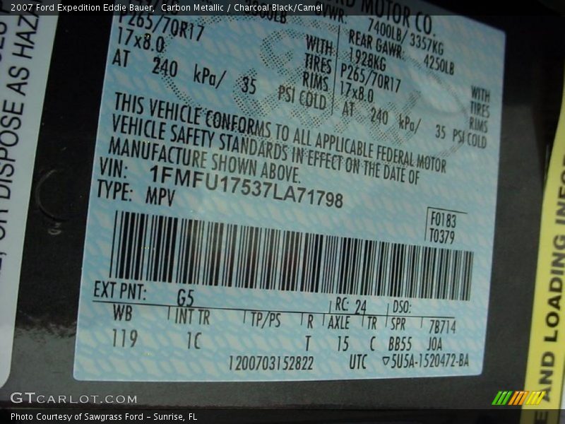 Carbon Metallic / Charcoal Black/Camel 2007 Ford Expedition Eddie Bauer