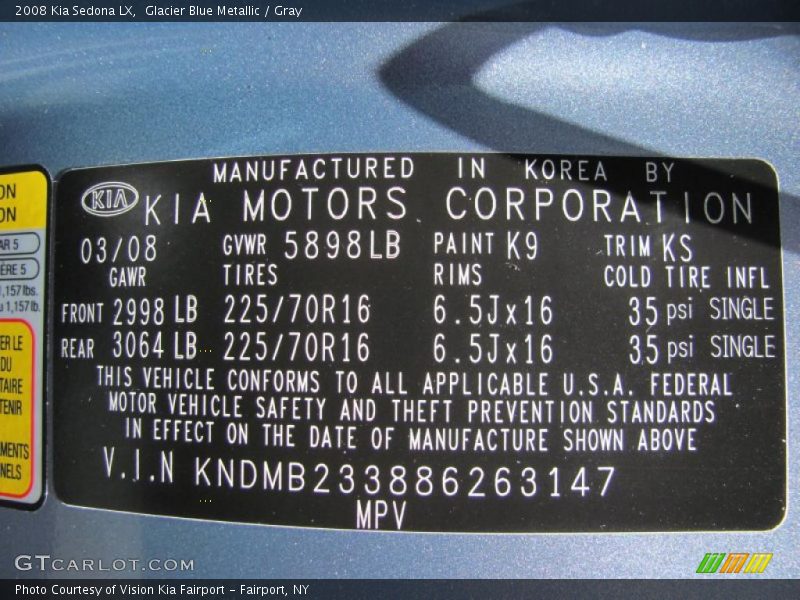 Glacier Blue Metallic / Gray 2008 Kia Sedona LX