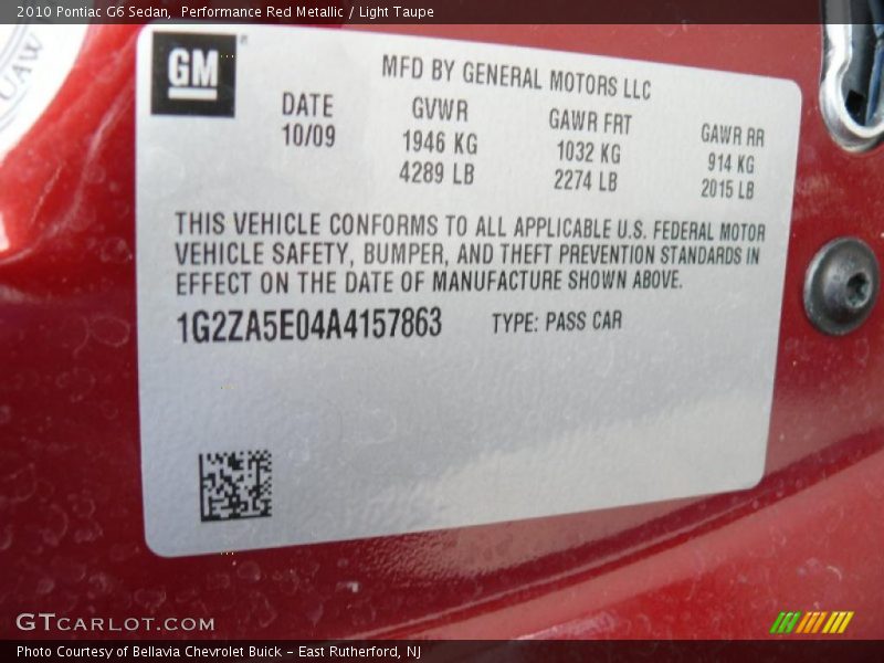 Performance Red Metallic / Light Taupe 2010 Pontiac G6 Sedan