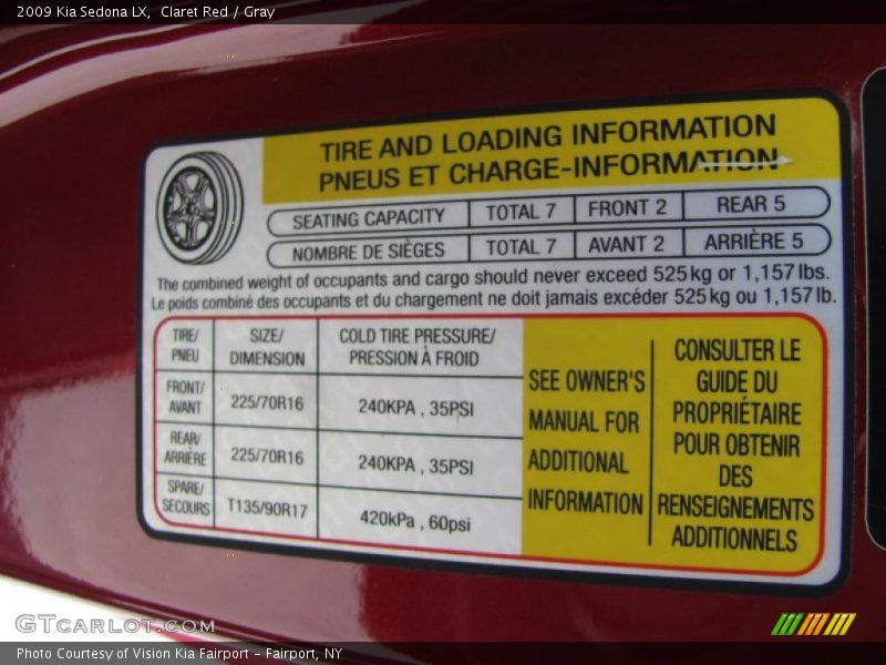 Claret Red / Gray 2009 Kia Sedona LX