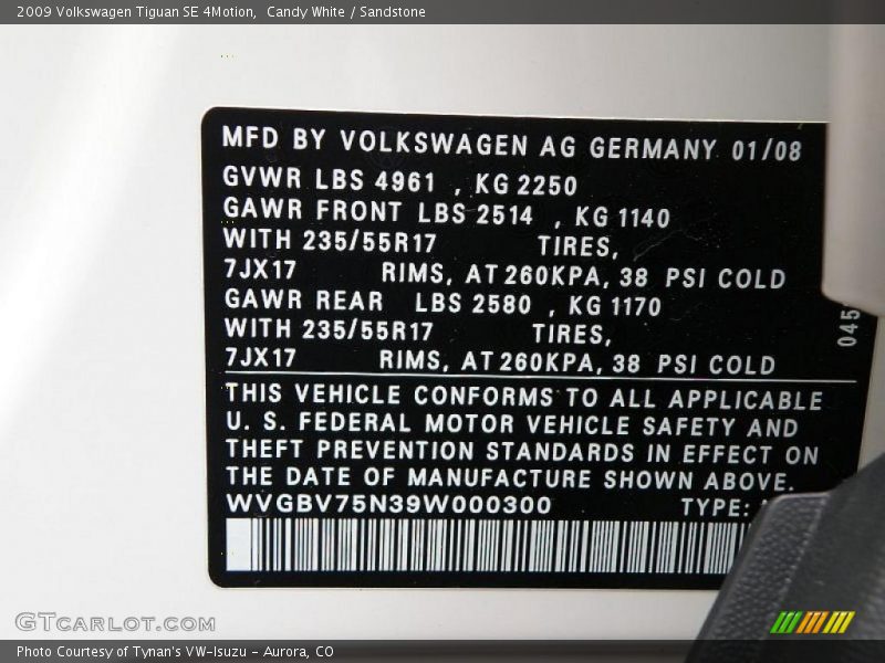 Candy White / Sandstone 2009 Volkswagen Tiguan SE 4Motion