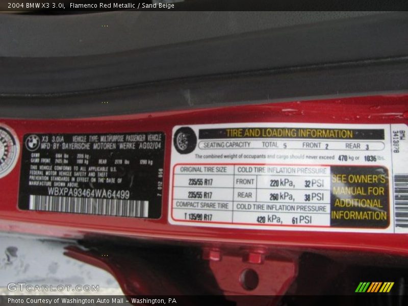 Flamenco Red Metallic / Sand Beige 2004 BMW X3 3.0i