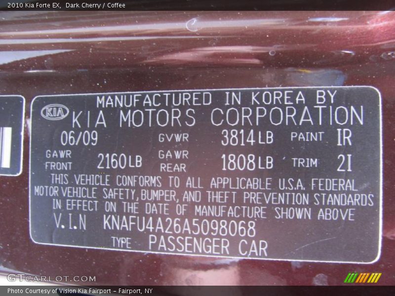 Dark Cherry / Coffee 2010 Kia Forte EX