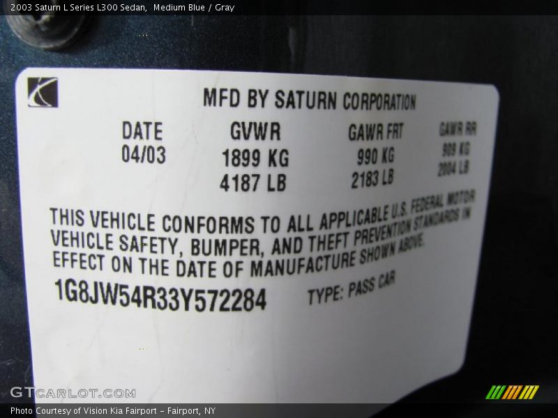 Medium Blue / Gray 2003 Saturn L Series L300 Sedan