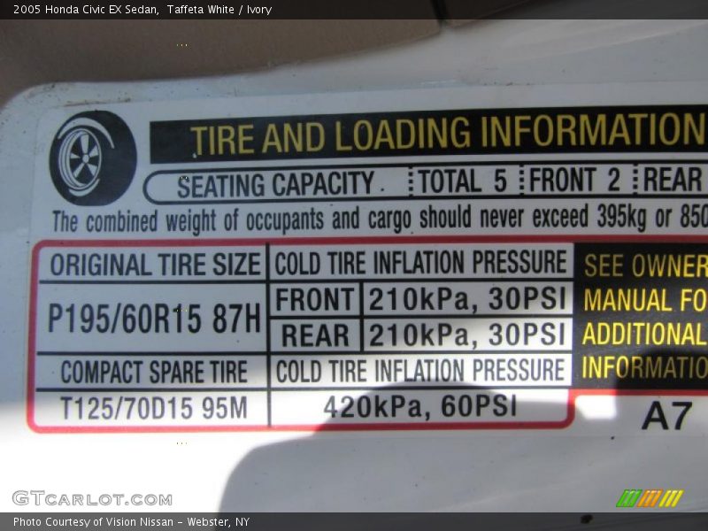 Taffeta White / Ivory 2005 Honda Civic EX Sedan