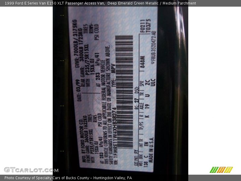 Deep Emerald Green Metallic / Medium Parchment 1999 Ford E Series Van E150 XLT Passenger Access Van