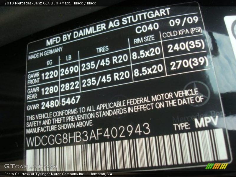 Black / Black 2010 Mercedes-Benz GLK 350 4Matic