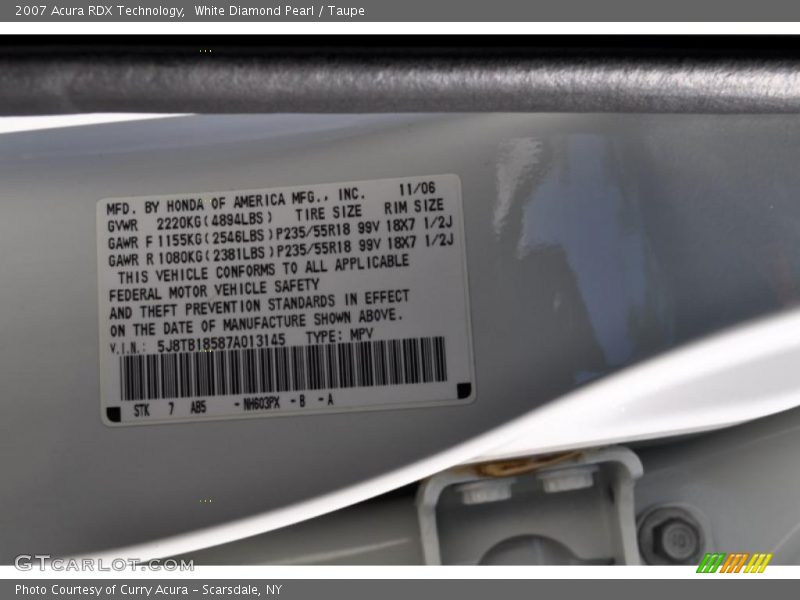 White Diamond Pearl / Taupe 2007 Acura RDX Technology