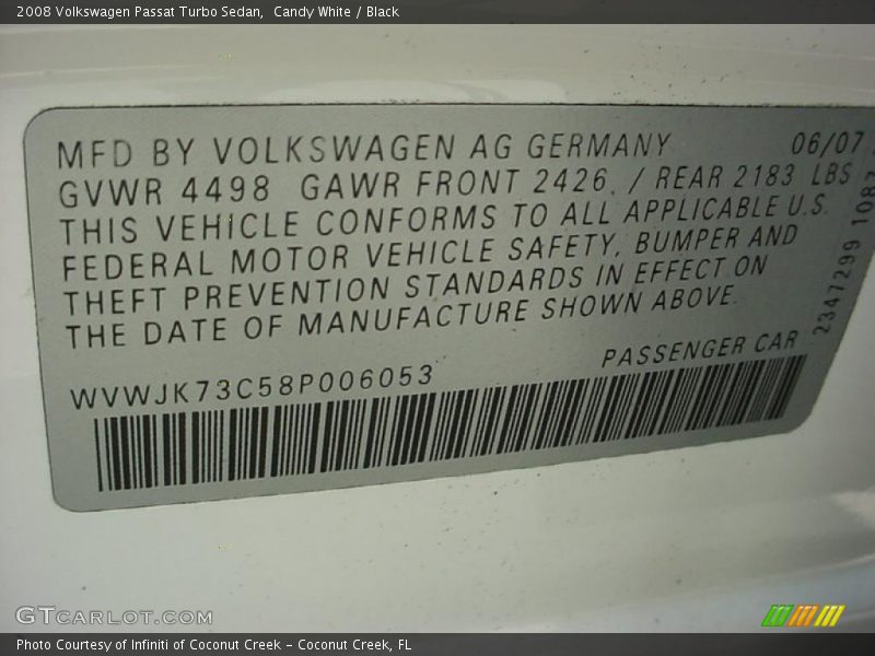 Candy White / Black 2008 Volkswagen Passat Turbo Sedan