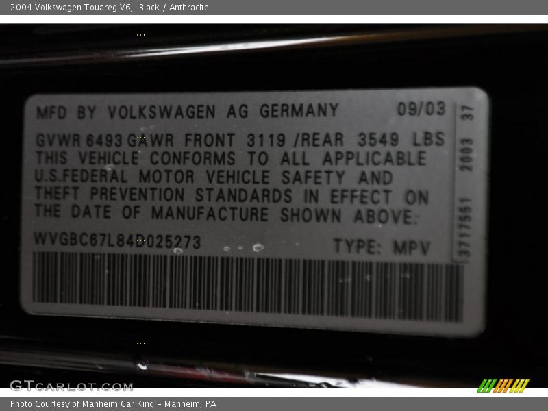 Black / Anthracite 2004 Volkswagen Touareg V6
