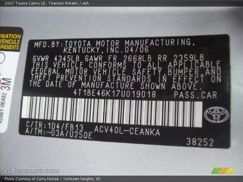 Titanium Metallic / Ash 2007 Toyota Camry LE