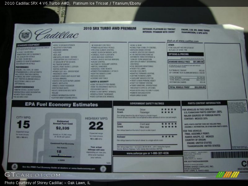 Platinum Ice Tricoat / Titanium/Ebony 2010 Cadillac SRX 4 V6 Turbo AWD