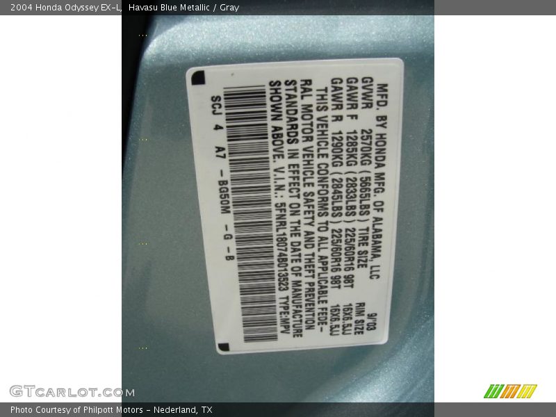 Havasu Blue Metallic / Gray 2004 Honda Odyssey EX-L