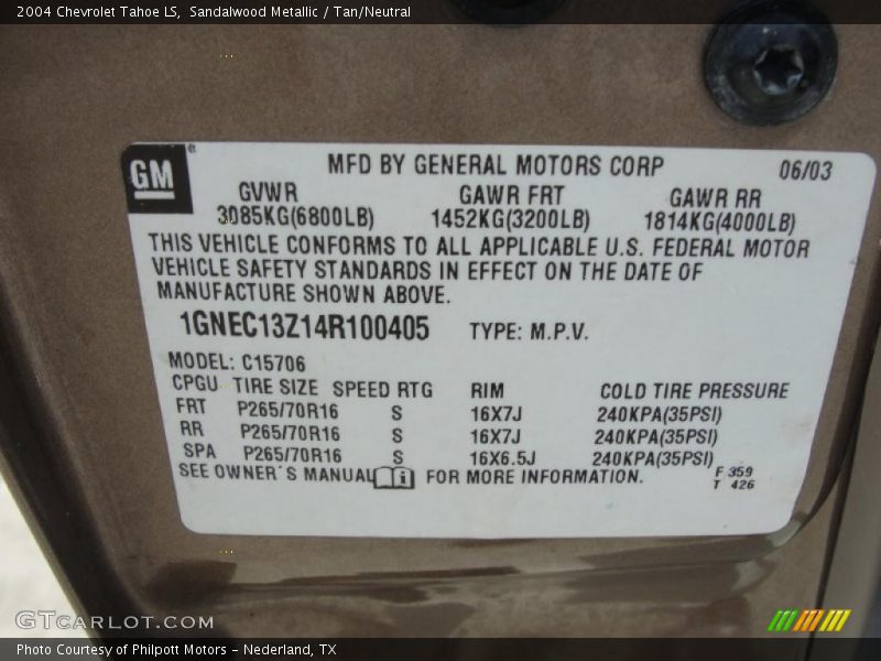 Sandalwood Metallic / Tan/Neutral 2004 Chevrolet Tahoe LS