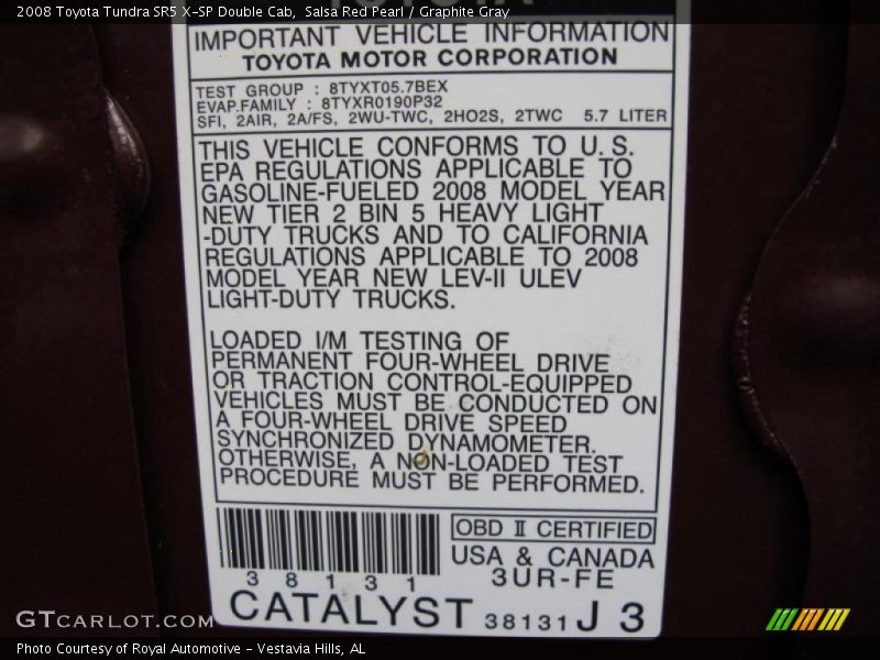 Salsa Red Pearl / Graphite Gray 2008 Toyota Tundra SR5 X-SP Double Cab
