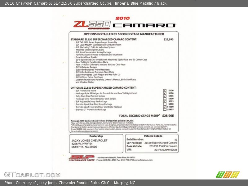 Imperial Blue Metallic / Black 2010 Chevrolet Camaro SS SLP ZL550 Supercharged Coupe