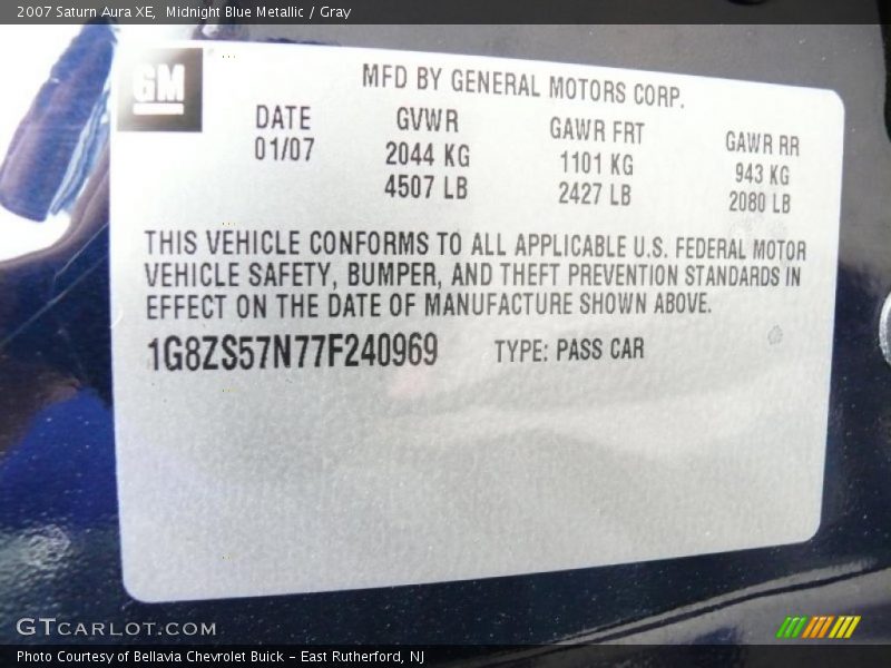Midnight Blue Metallic / Gray 2007 Saturn Aura XE