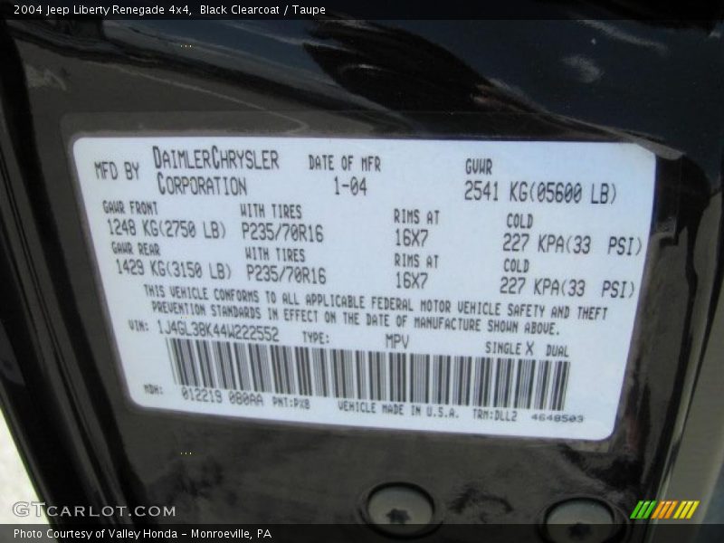 Black Clearcoat / Taupe 2004 Jeep Liberty Renegade 4x4