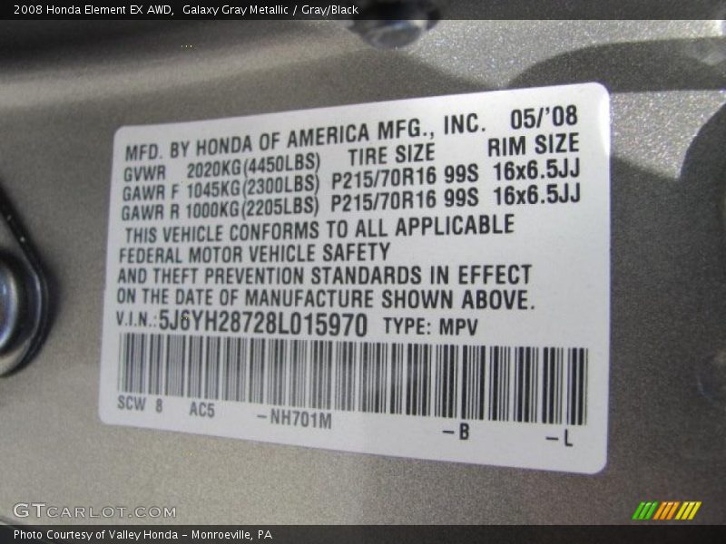 Galaxy Gray Metallic / Gray/Black 2008 Honda Element EX AWD