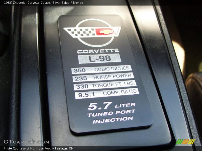 Silver Beige / Bronze 1986 Chevrolet Corvette Coupe