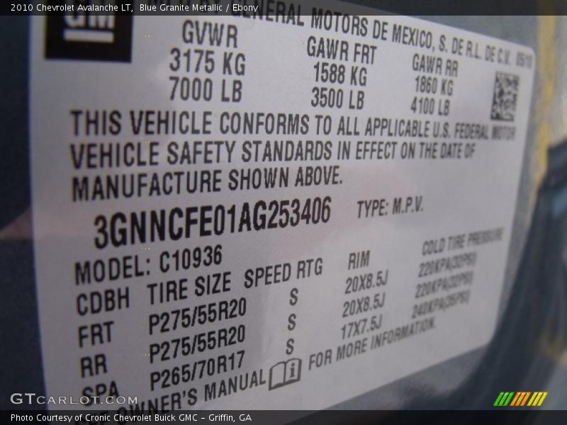 Blue Granite Metallic / Ebony 2010 Chevrolet Avalanche LT