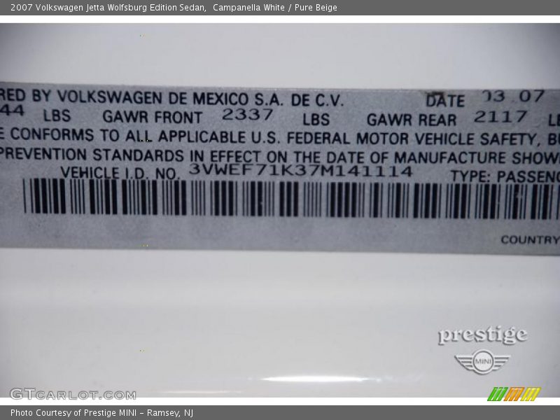 Campanella White / Pure Beige 2007 Volkswagen Jetta Wolfsburg Edition Sedan
