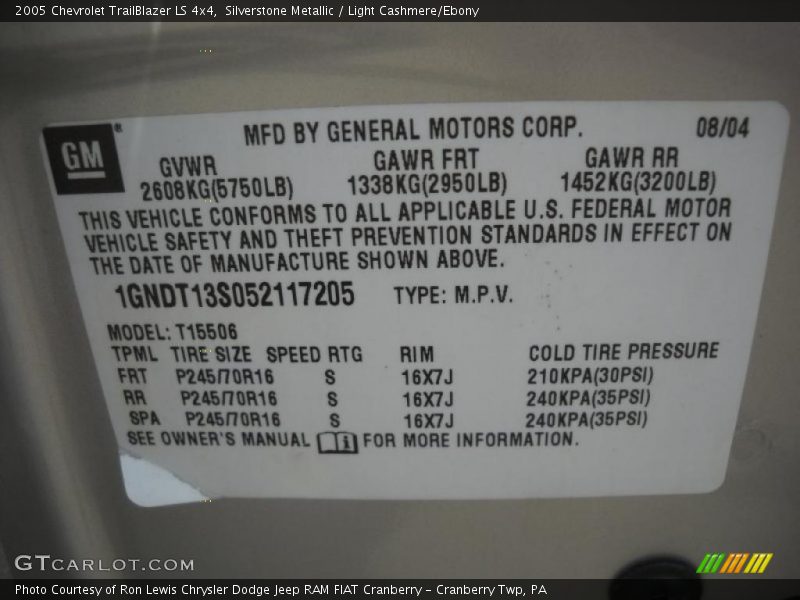 Silverstone Metallic / Light Cashmere/Ebony 2005 Chevrolet TrailBlazer LS 4x4