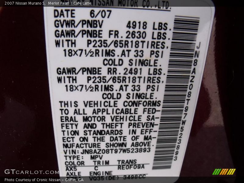 Merlot Pearl / Cafe Latte 2007 Nissan Murano S