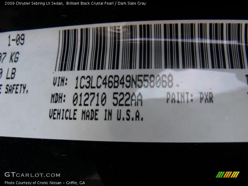 Brilliant Black Crystal Pearl / Dark Slate Gray 2009 Chrysler Sebring LX Sedan