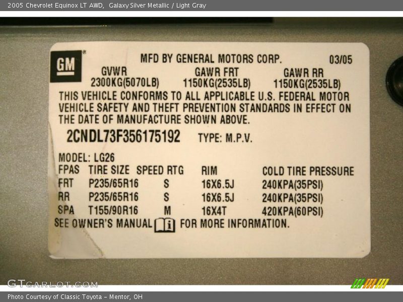 Galaxy Silver Metallic / Light Gray 2005 Chevrolet Equinox LT AWD