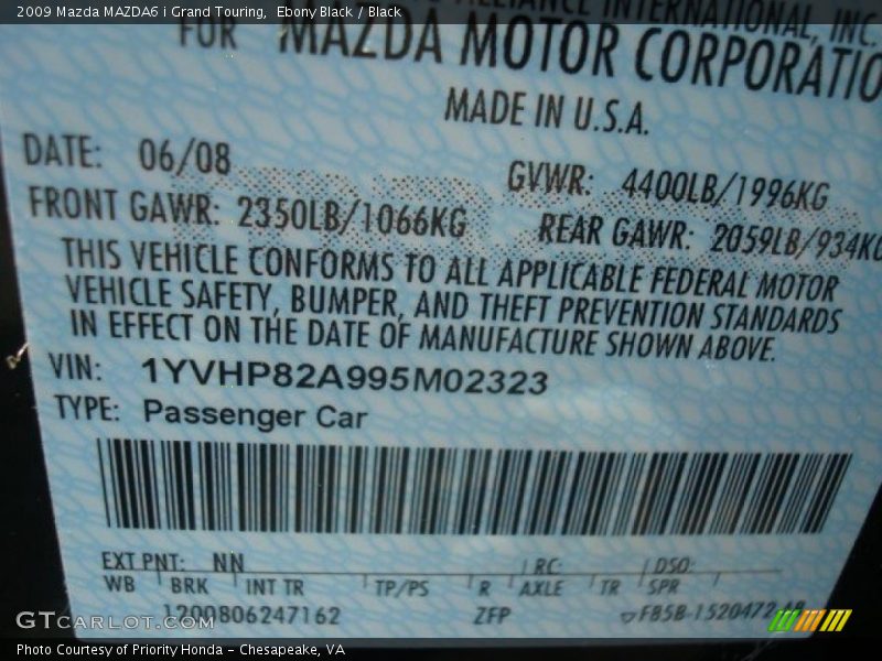 Ebony Black / Black 2009 Mazda MAZDA6 i Grand Touring