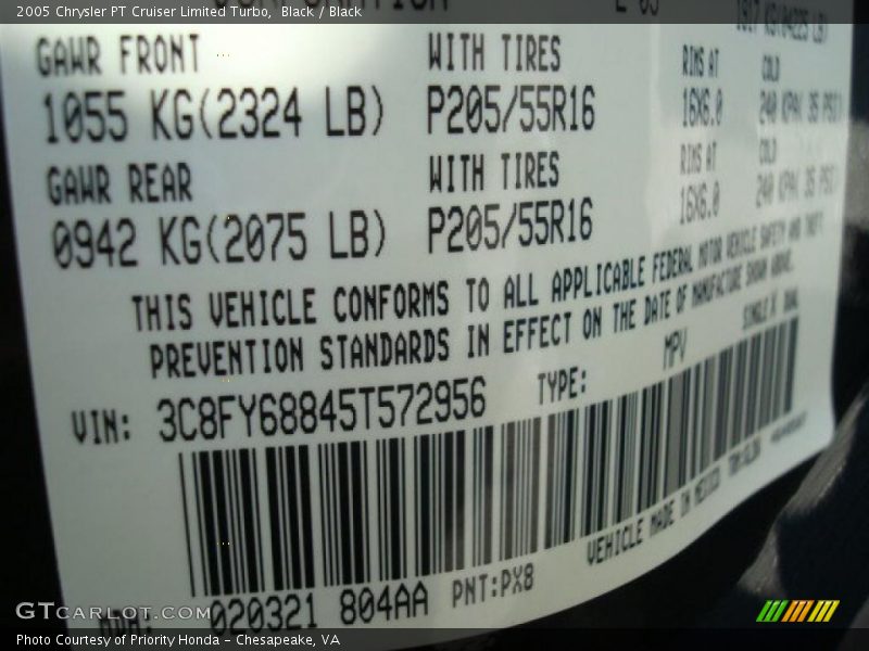 2005 PT Cruiser Limited Turbo Black Color Code PX8
