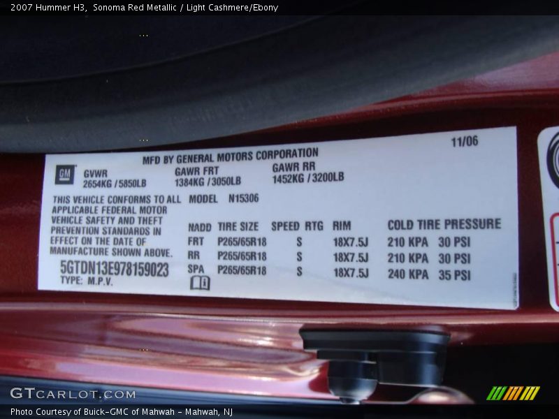 Sonoma Red Metallic / Light Cashmere/Ebony 2007 Hummer H3