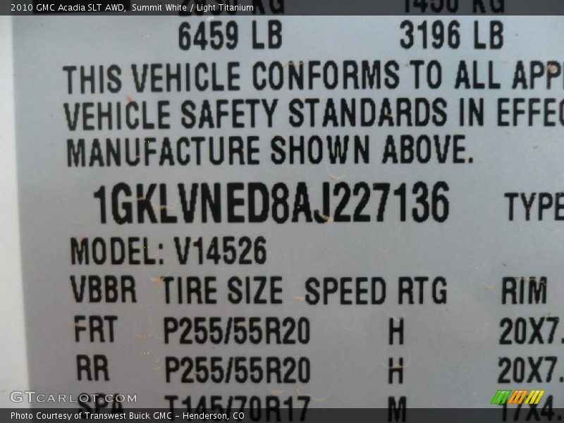 Summit White / Light Titanium 2010 GMC Acadia SLT AWD